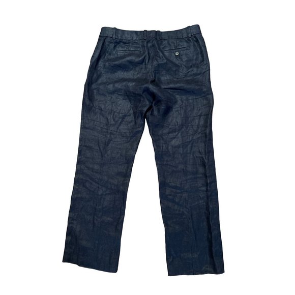 Women's J.Crew 100% Woven Linen Navy Blue Strait Leg Pants Trousers Size 8 - Picture 2 of 10